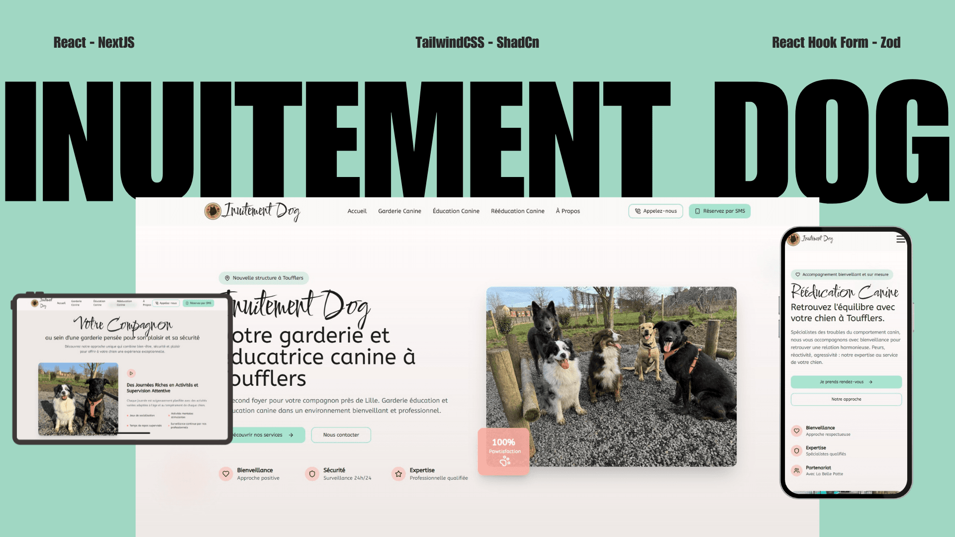 Interface épurée du site Inuitement Dog optimisée pour la prise de rendez-vous