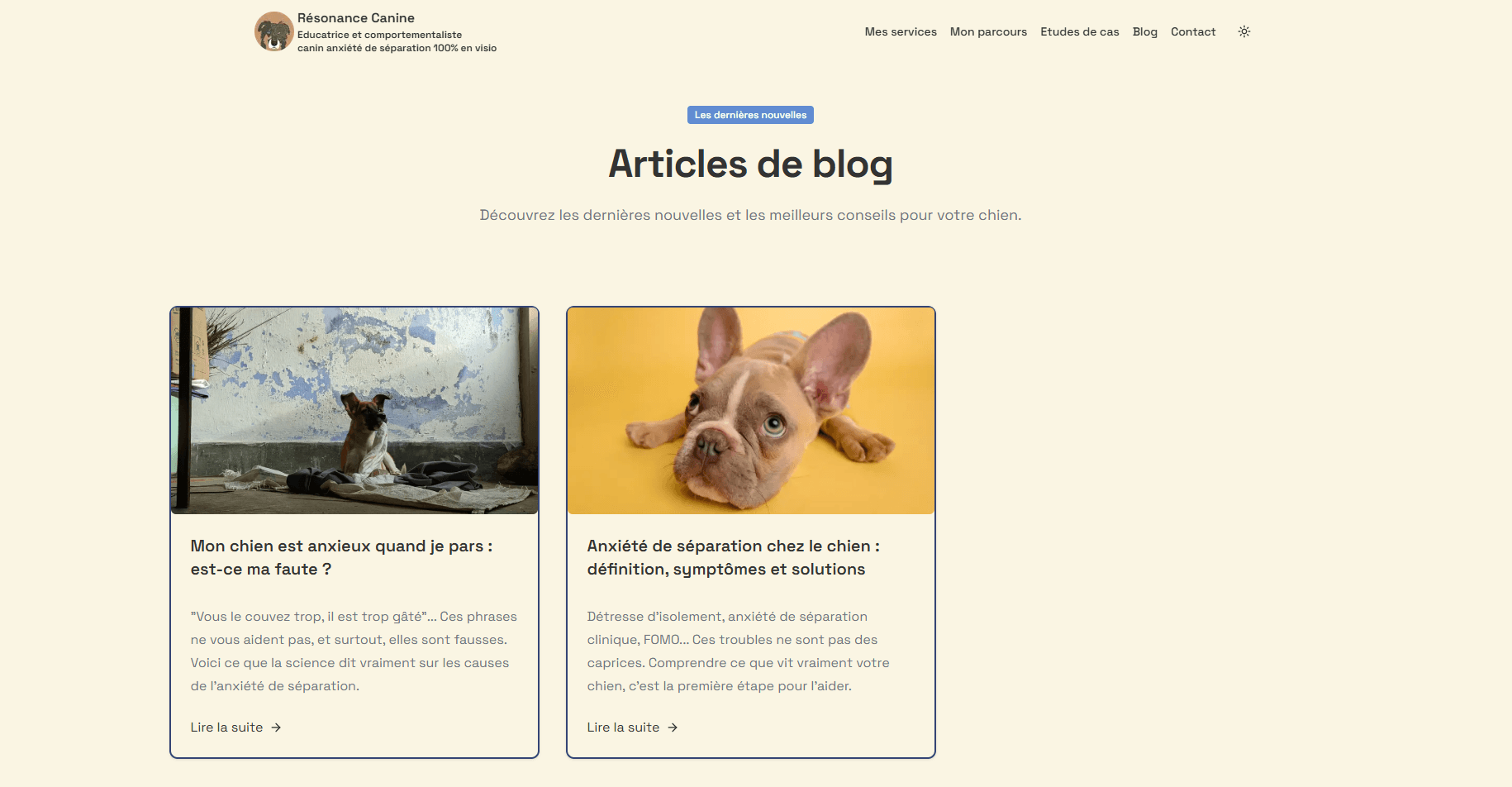 Page blog Resonance Canine — SEO programmatique
